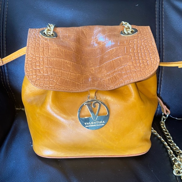 Valentina Cognac Brown Leather Convertible Backpack Shoulder Bag Croc Embossed - Picture 1 of 16